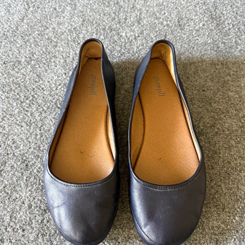 Pure Jill Black Leather Slip-On Ballet Flat Round Toe Women's US 9.5 M